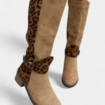 Women's Stylish and Cozy Leopard Print Boots in Khaki