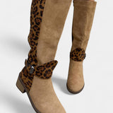 Women's Stylish and Cozy Leopard Print Boots in Khaki