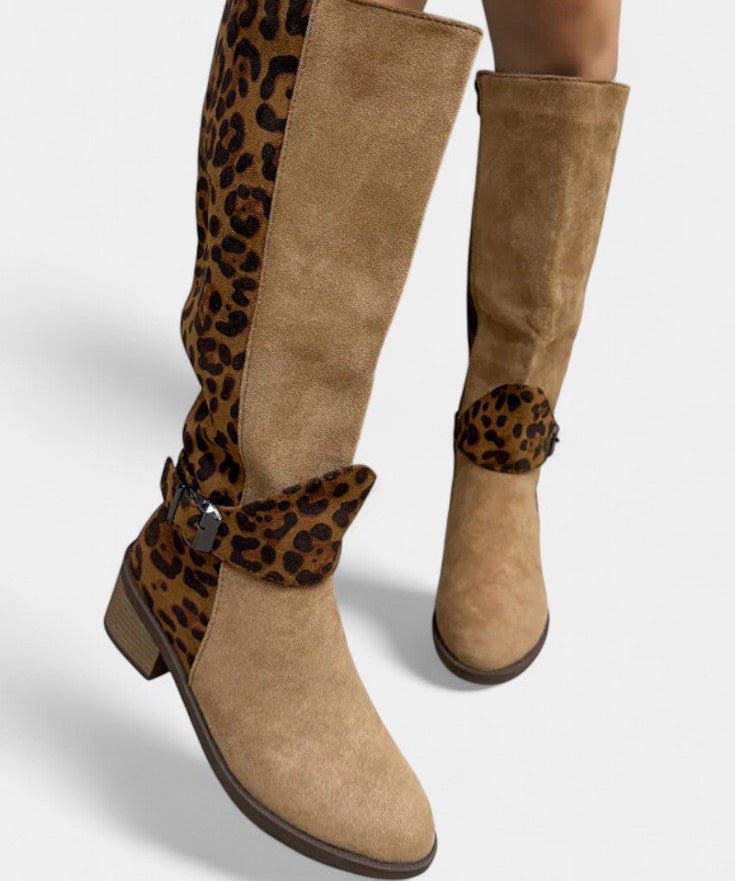 Women's Stylish and Cozy Leopard Print Boots in Khaki