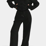 Cozy Cardigan Jacket & Wide-Leg Pants Set in Black