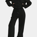 Relaxed Cardigan Jacket & Wide-Leg Pants Set in Black