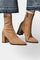 Pointed Toe Ankle Boots with Block Heel in Beige