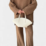 Relaxed Ensemble with Round Neckline and Flowing Pants in Camel