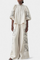 Puff Sleeve Blouse & Wide-Leg Floral Linen Pants Set in White