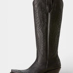 Retro Western Embroidered Pointed Toe Booties in Black