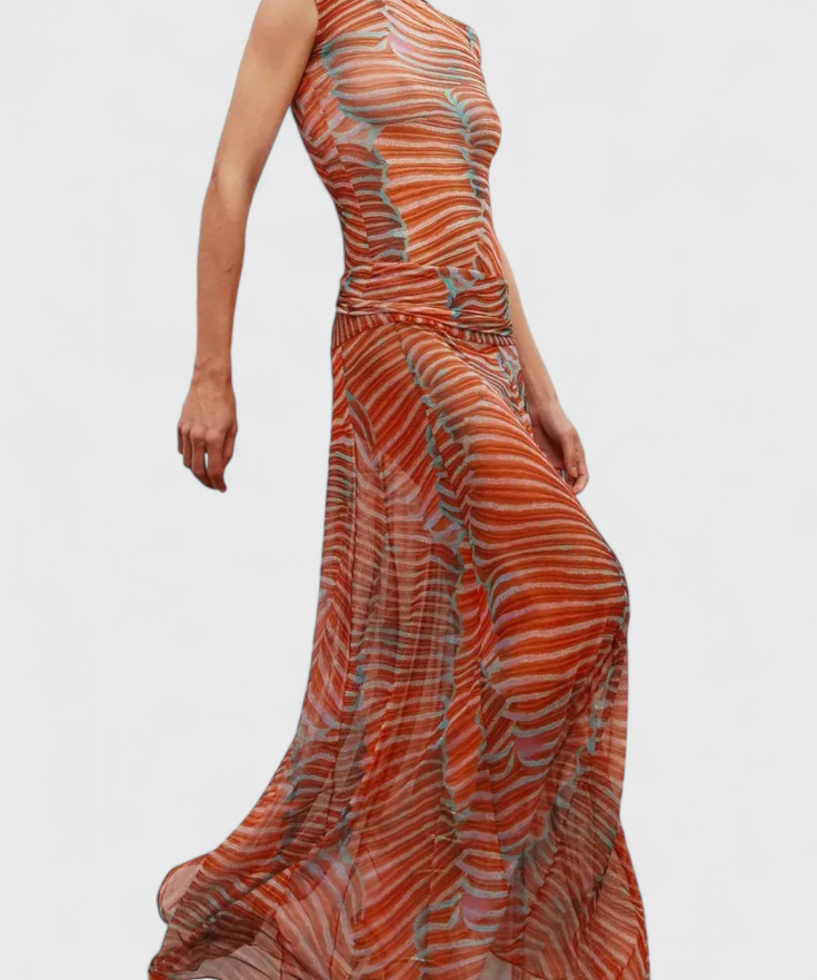Psychedelic Wave Print Midi Skirt Set, photo 2