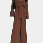 Women's V-Neck Blazer and Flared Pants Set in Brown