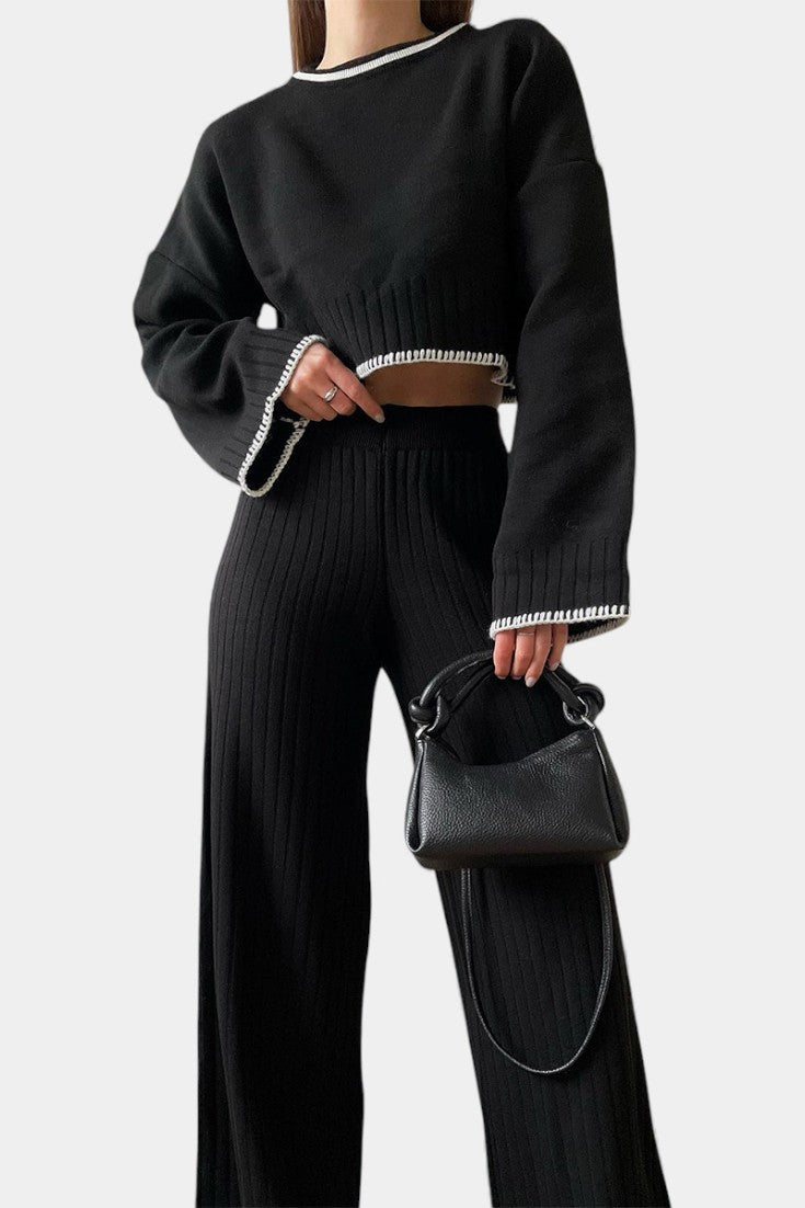 Women's Two-Piece Minimalist Knit Set in Black