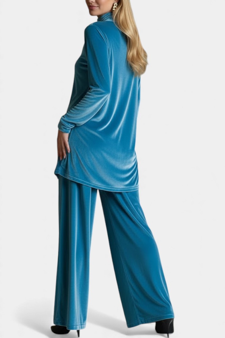 Women's Velvet High Neck Split Jumpsuit, photo 2