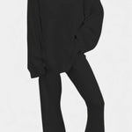 Women's Cozy V-Neck Two-Piece Daily Outfit in Black