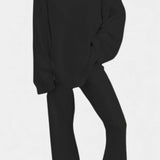 Women's Cozy V-Neck Two-Piece Daily Outfit in Black