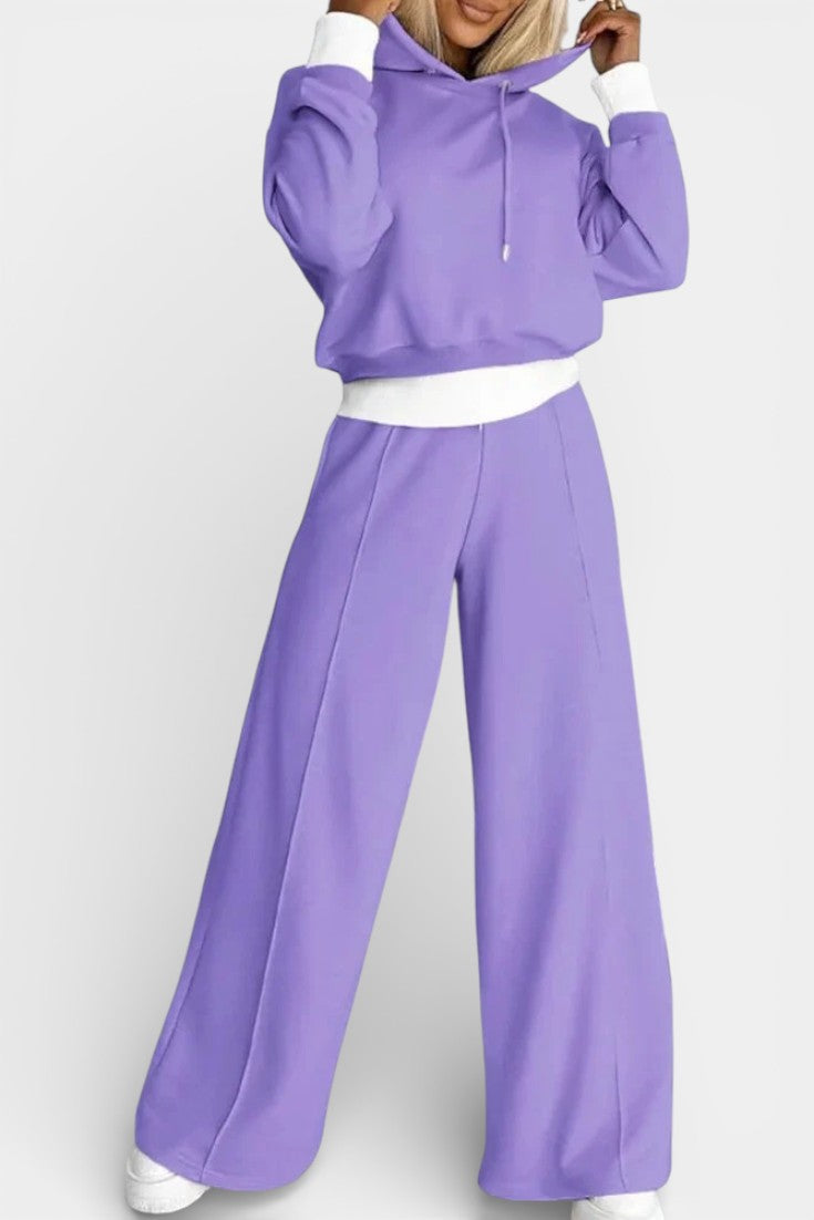 Oversized Comfort Hoodie and High-Waisted Pants Set in Purple