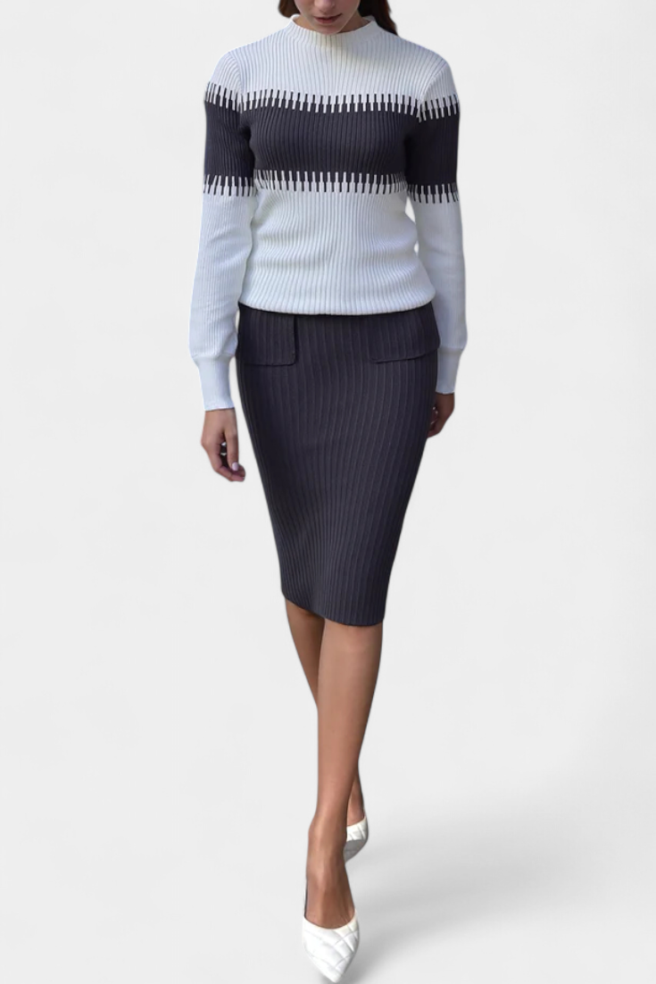 Two-Tone Long Sleeve Midi Knit Dress Ensemble, photo 6