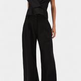 Ensemble Structured Top with Wrap Neck and Palazzo Pants in Black