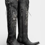 Vintage Western Lace-Up Boots with Embroidery in Black