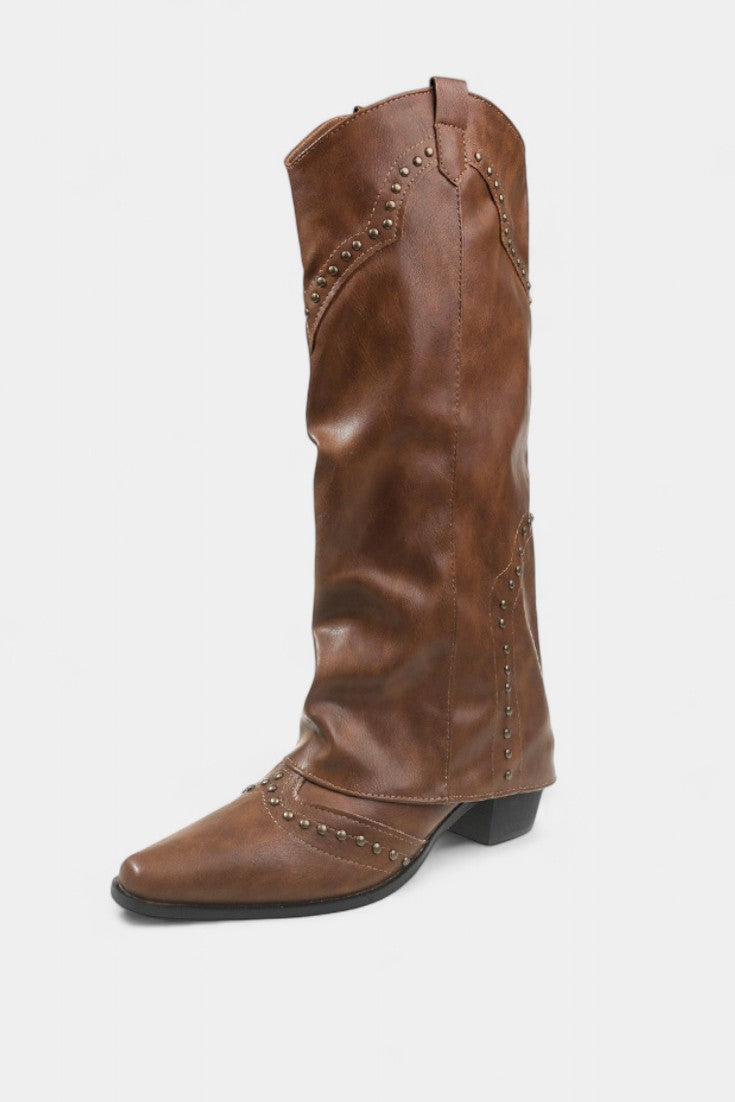 Pointed Toe High Heeled Boots with Vintage Metallic Accents, photo 2