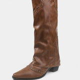 Pointed Toe High Heeled Boots with Vintage Metallic Accents, photo 2