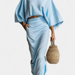 Long Sleeve Casual Ensemble with Flowing Maxi Skirt in Light Blue