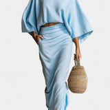 Long Sleeve Casual Ensemble with Flowing Maxi Skirt in Light Blue