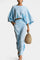 Long Sleeve Casual Ensemble with Flowing Maxi Skirt in Light Blue
