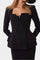 Blazer Set with Square Collar and Flowing Long Skirt in Black