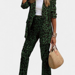 Tailored Blazer with High-Waisted Leopard Print Pants in Green