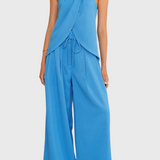 Front Neckline Top with Wide Leg Pants in Blue