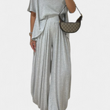 Women's Straight Top & Wide-Leg Pants in Light Gray