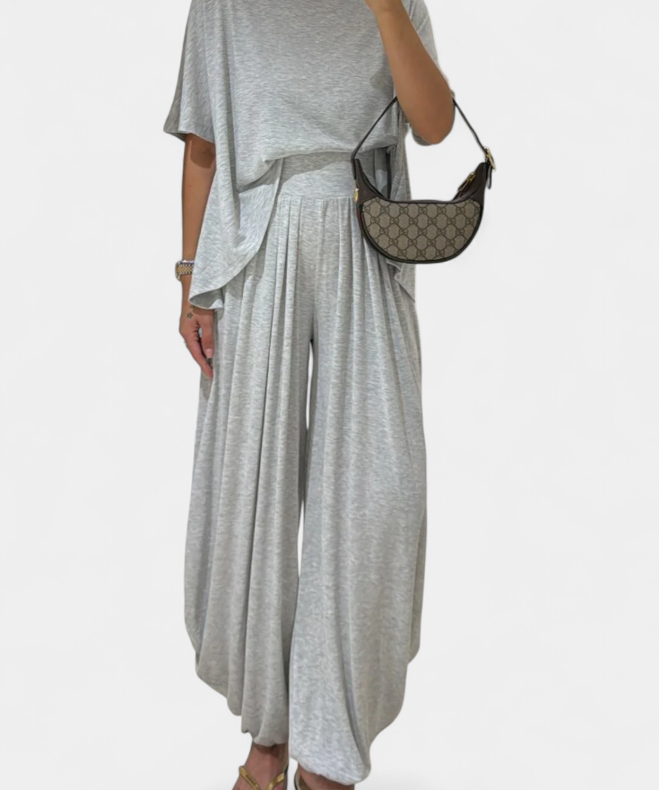 Women's Straight Top & Wide-Leg Pants in Light Gray