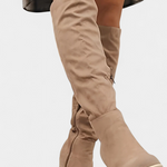 Women's Chunky Heeled Round Toe Boots in Apricot