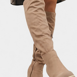 Women's Chunky Heeled Round Toe Boots in Apricot