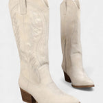 Suede Eusty Cowboy Boots with Block Heel in White
