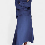 High Neck Sweater and Ribbed Maxi Skirt Set in Blue