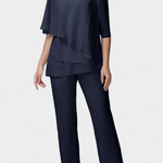 Sleeveless Top with High-Waisted Fluid Leg Pants Set in Navy Blue
