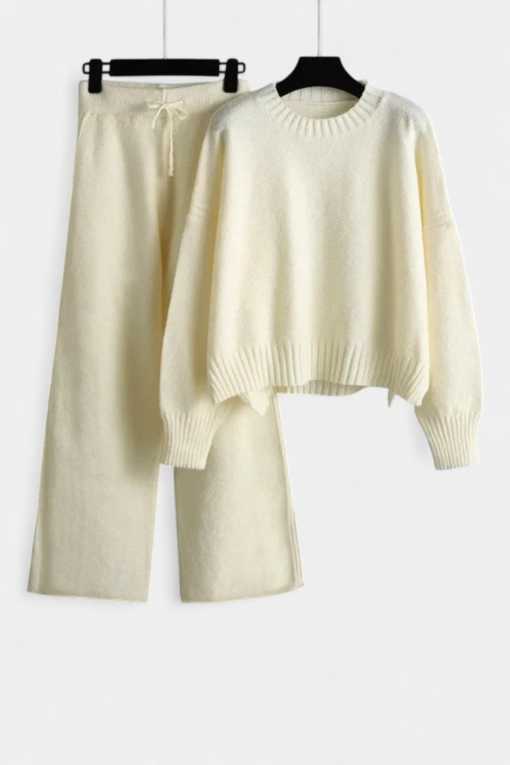 Women's Comfort Knit Two-Piece Lounge Set in Beige
