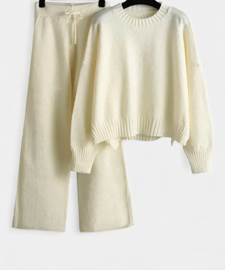 Women's Comfort Knit Two-Piece Lounge Set in Beige