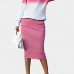 Two-Tone Long Sleeve Midi Knit Dress Ensemble in Pink