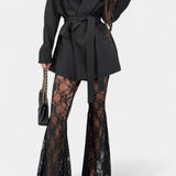 Belted Blazer & Lace Mermaid Pants Set