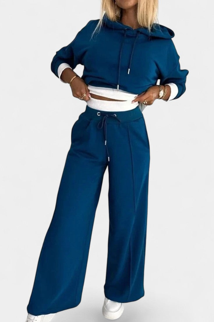 Oversized Comfort Hoodie and High-Waisted Pants Set in Blue