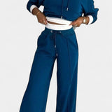 Oversized Comfort Hoodie and High-Waisted Pants Set in Blue