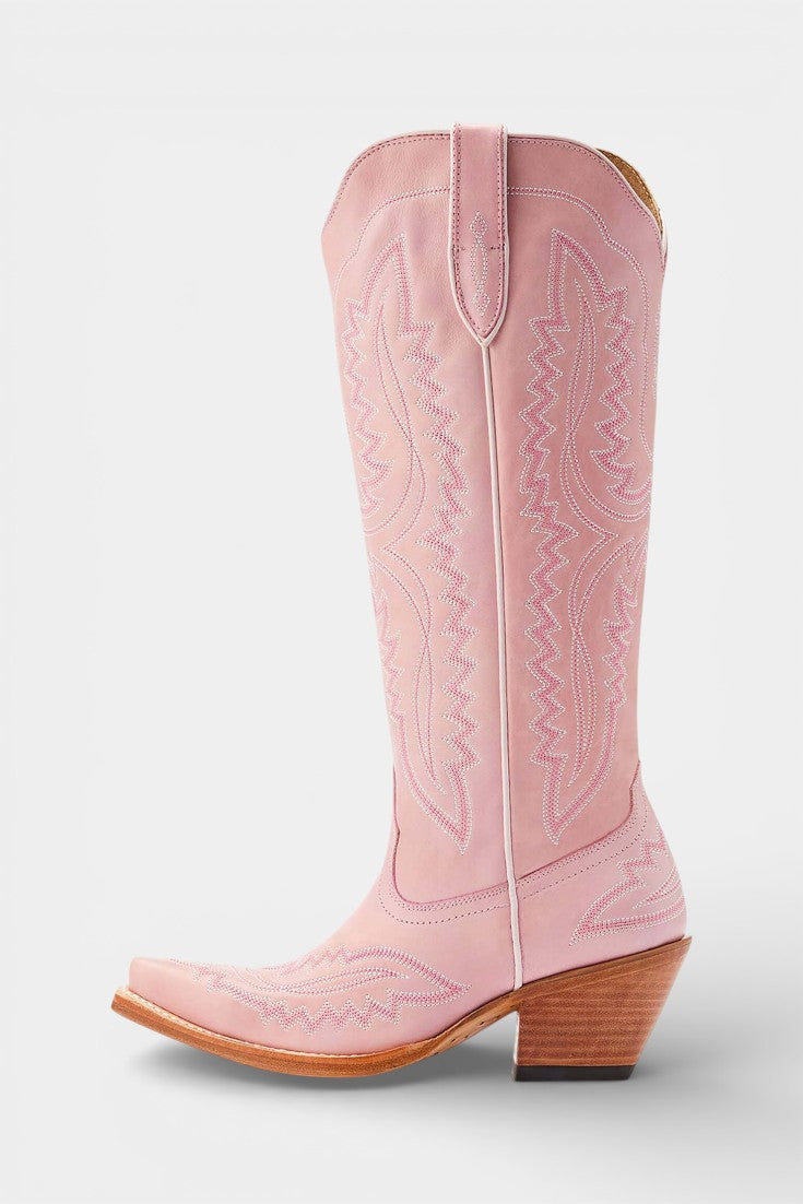Retro Western Embroidered Pointed Toe Booties in Pink