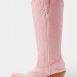 Retro Western Embroidered Pointed Toe Booties in Pink