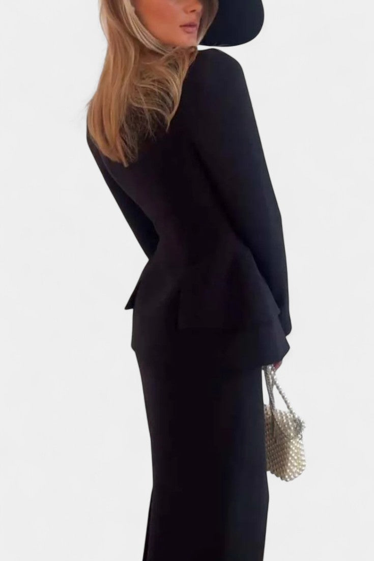 Blazer Set with Square Collar and Flowing Long Skirt, photo 8