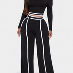 Off-Shoulder Set with Bold Striped Accents in Black
