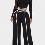 Off-Shoulder Set with Bold Striped Accents in Black
