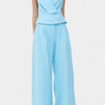 Ensemble Structured Top with Wrap Neck and Palazzo Pants in Blue