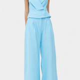 Ensemble Structured Top with Wrap Neck and Palazzo Pants in Blue