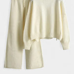 Women's Relaxed Fit Two-Piece Knit Lounge Set in Beige
