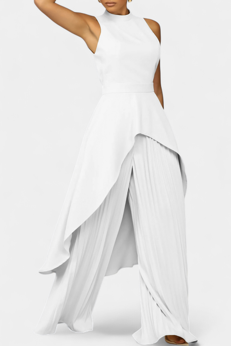 Asymmetrical Sleeveless Outfit with Pleated Pants, photo 5