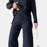 Stylish Casual Knit Set with Side Slit in Black